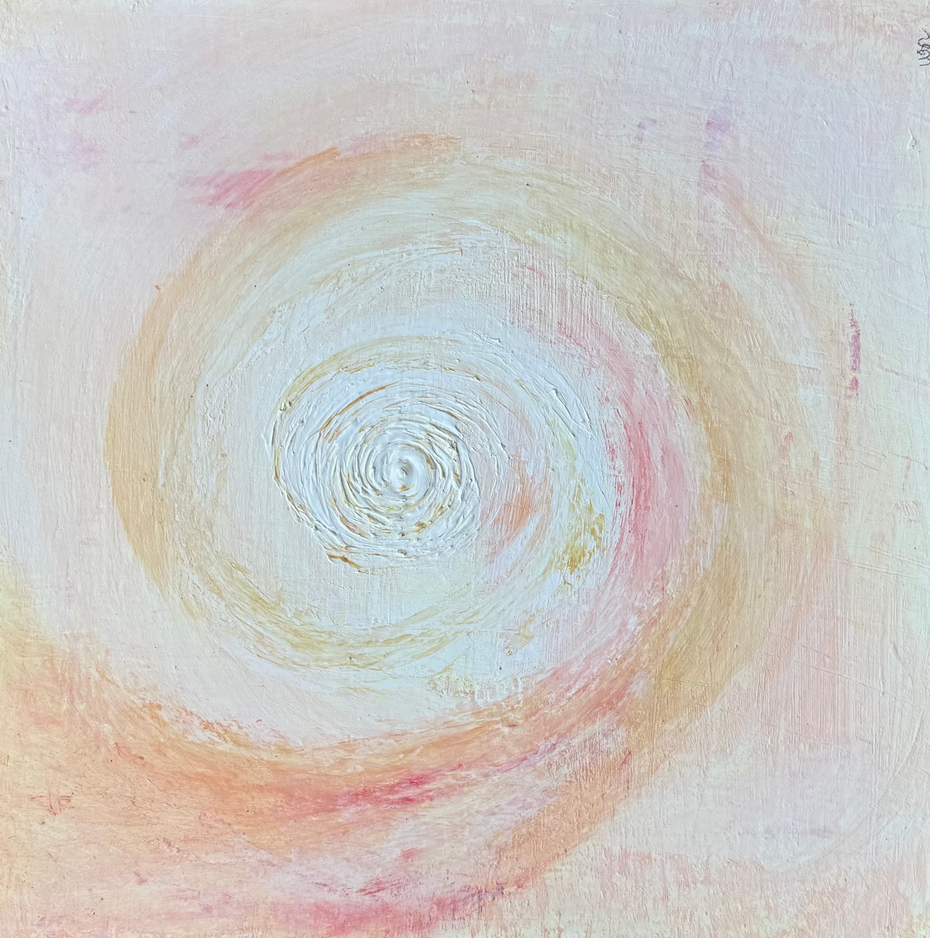 Zartes Spiralgemälde in Weiß, Rosé und Pastellgelb